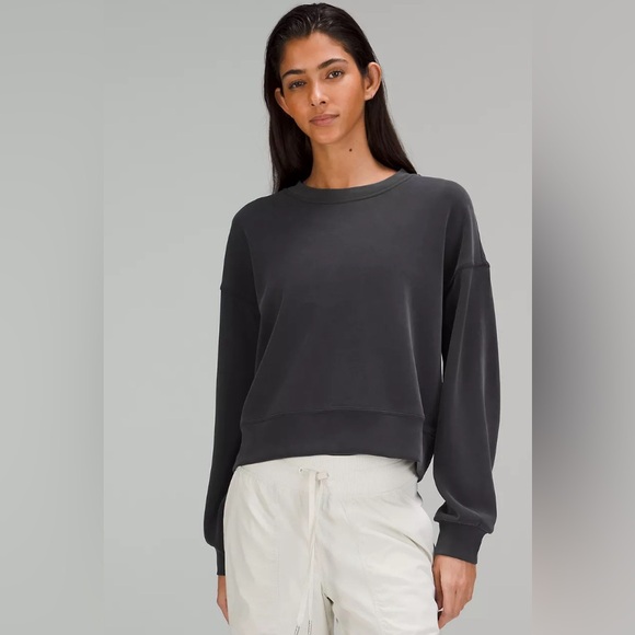 Lululemon Softstreme Perfectly Oversized Cropped Crew Sweatshirt Black Size 6 - Picture 1 of 6